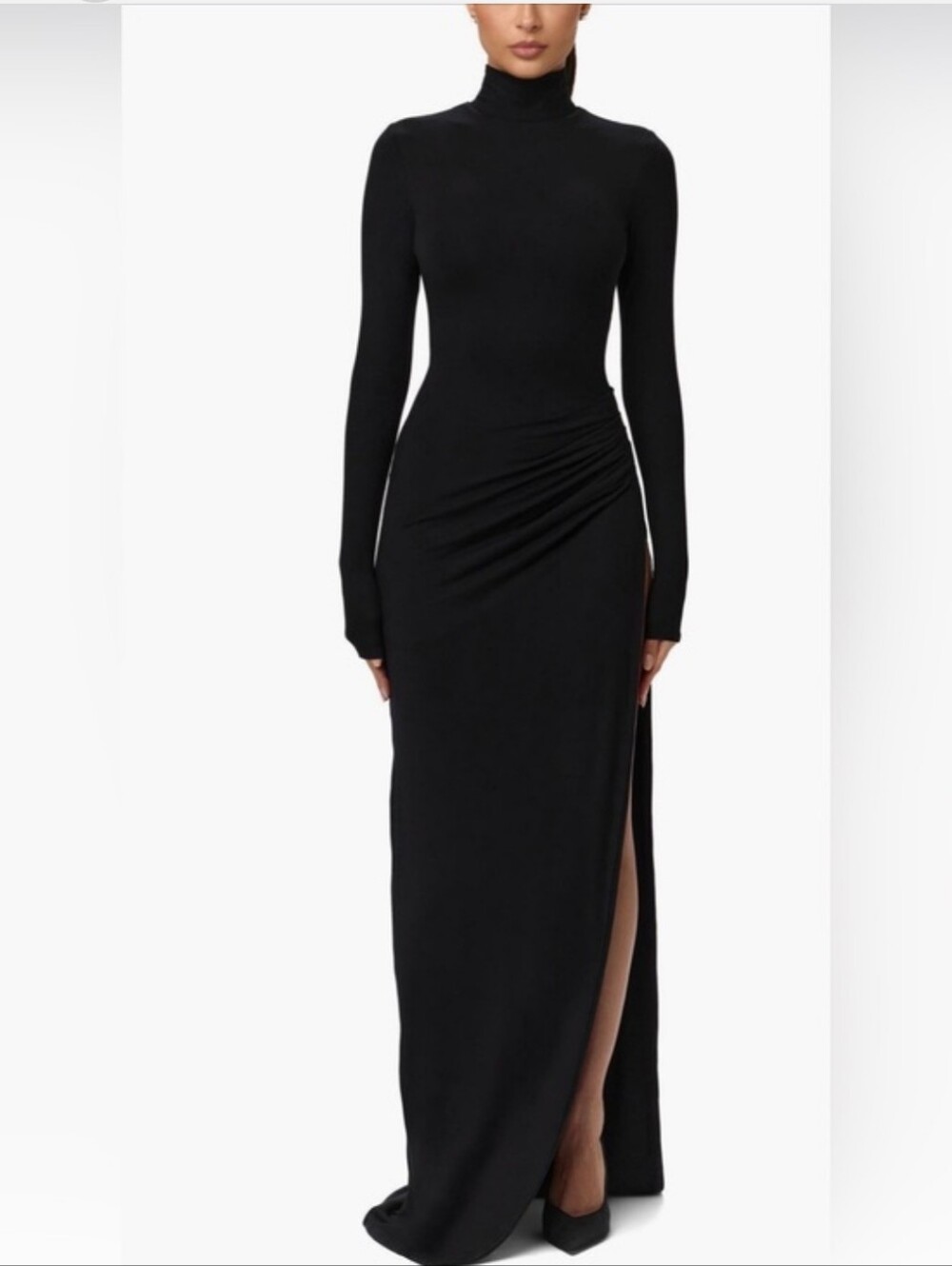 Naked Wardrobe $128 Butter Long Sleeve High Neck Black Maxi Dress - Picture 3 of 3